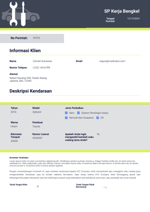 Surat Perintah Kerja Bengkel Otomotif Template PDF