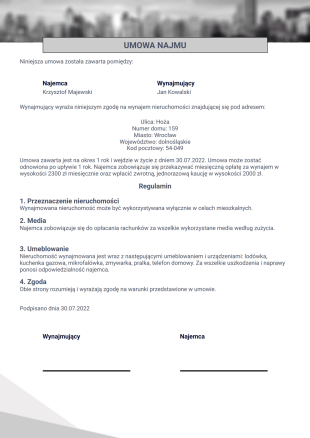 Szablon Jednostronicowej Umowy Najmu - Szablony PDF