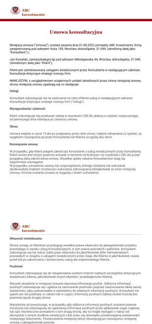 Szablon Umowy Konsultacyjnej - Szablony PDF