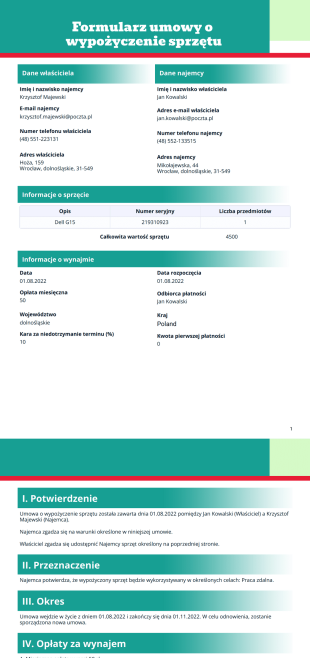 Szablon Umowy o Wypożyczenie Sprzętu - Szablony PDF