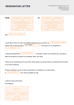 Teacher Resignation Letter PDF Template
