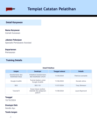 Templat Catatan Pelatihan Template PDF