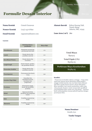 Templat Estimasi Biaya Desain Interior Template PDF