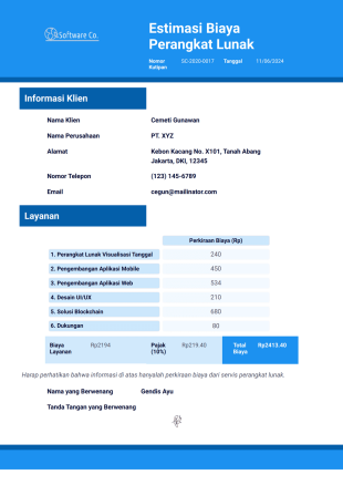 Templat Estimasi Biaya Perangkat Lunak Template PDF