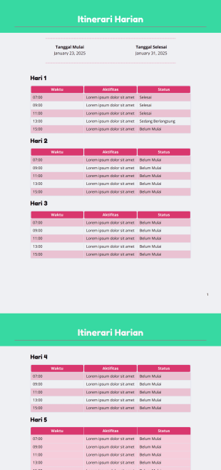 Templat Itinerari Harian Template PDF