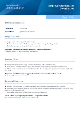 Templat Nominasi Penghargaan Pengakuan Karyawan Template PDF