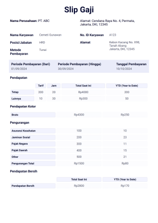 Templat PDF Slip Gaji Gratis yang dapat diisi - Templat PDF