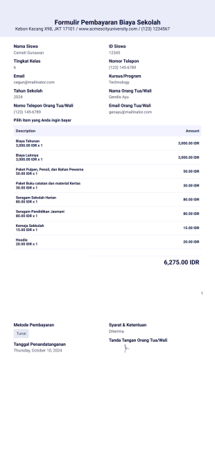 Templat Pembayaran Biaya Sekolah Template PDF