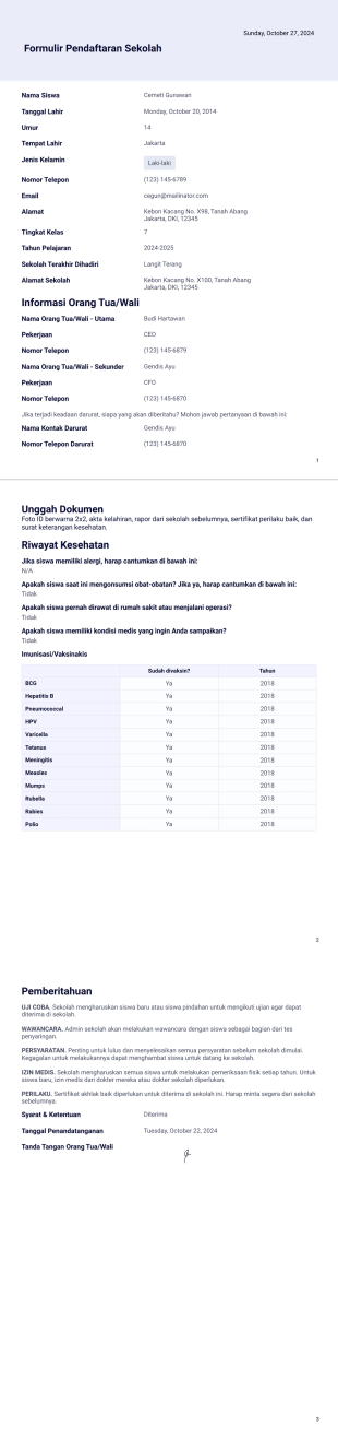 Templat Pendaftaran Sekolah Template PDF