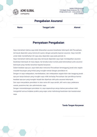 Templat Pengabaian Asuransi Template PDF