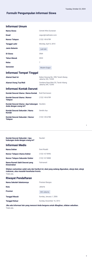 Templat Pengumpulan Informasi Siswa Template PDF