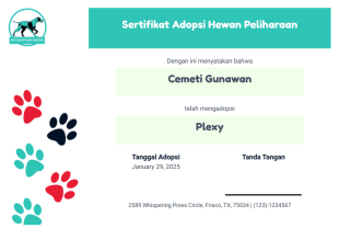 Templat Sertifikat Adopsi Hewan Peliharaan Template PDF