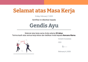 Templat Sertifikat Peringatan Masa Kerja Template PDF