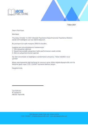 Terfi Mektubu Şablonu - PDF Şablonları