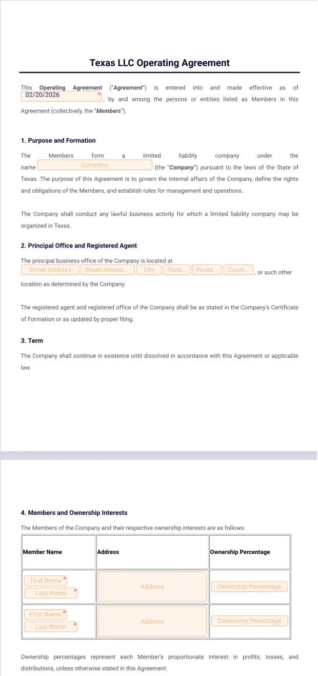 Texas LLC Operating Agreement Template