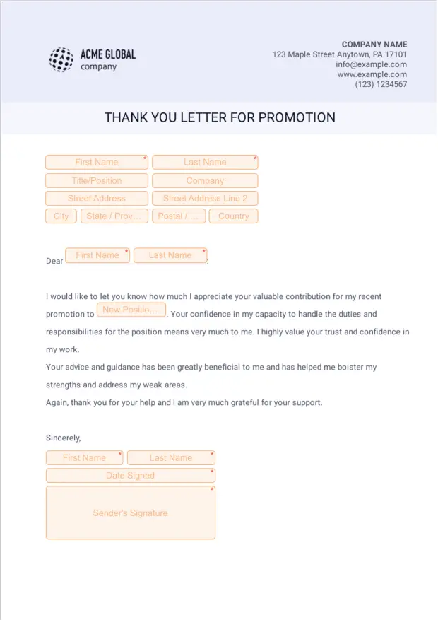Thank You Letter for Promotion