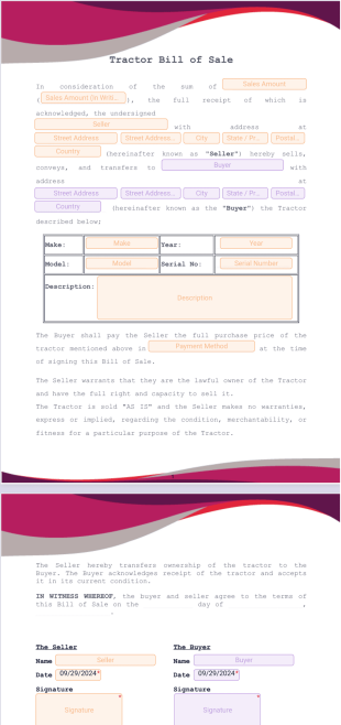 Tractor Bill of Sale PDF Template