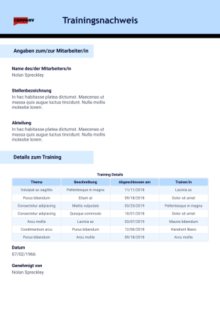 Trainingsnachweis PDF-Vorlage