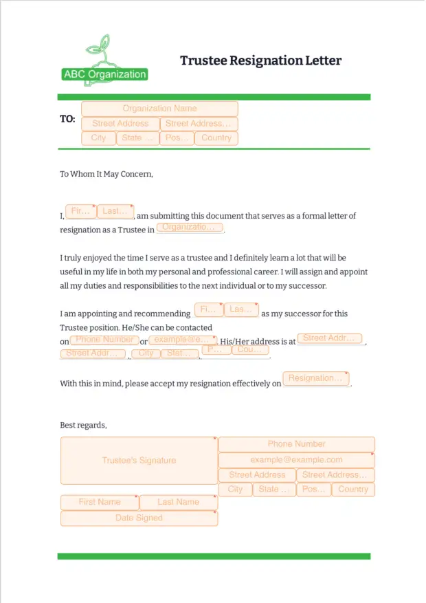 Trustee Resignation Letter
