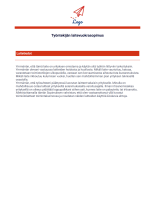 Työntekijän laitevuokrasopimus PDF Pohja