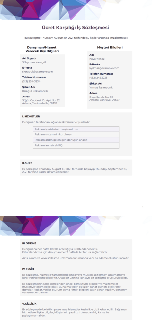 Ücret Karşılığı İş Sözleşmesi Şablonu - PDF Şablonları