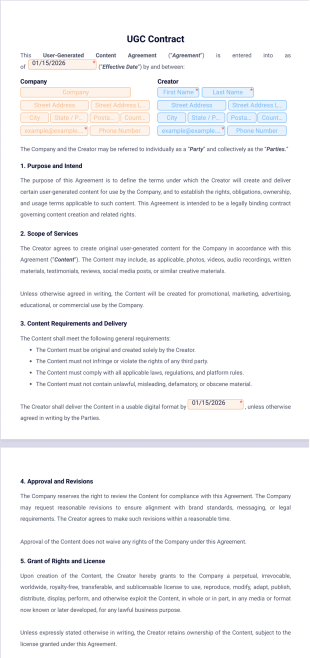 UGC Contract Template - PDF Templates