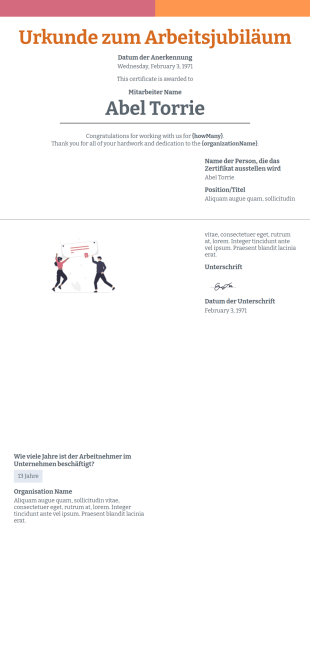 Urkunde zum Arbeitsjubiläum PDF-Vorlage