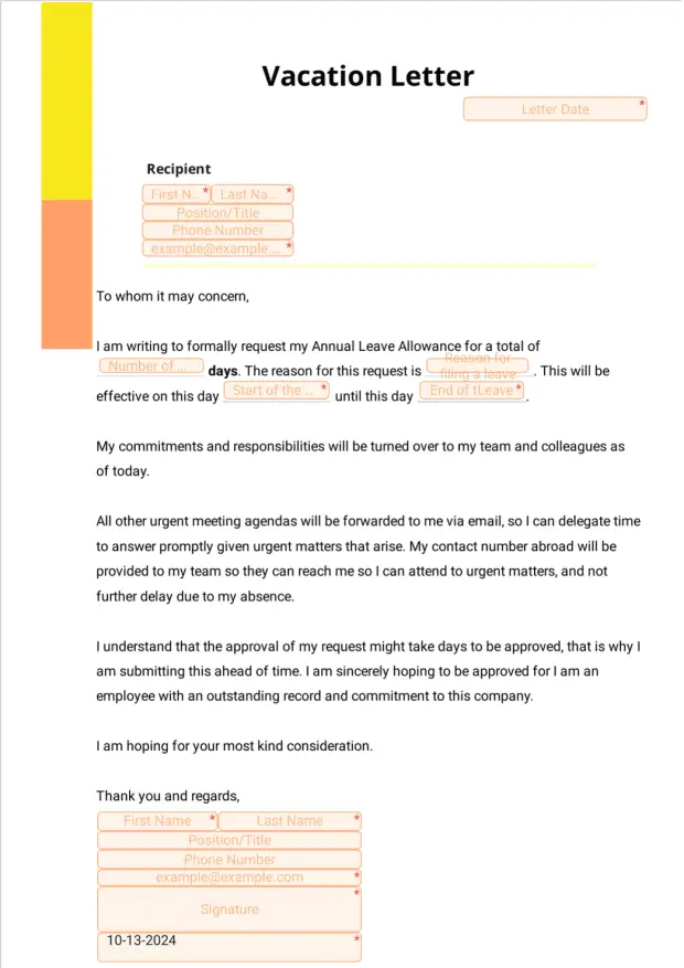 Vacation Letter