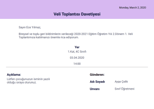 Veli Toplantısı Davetiye PDF Şablonu