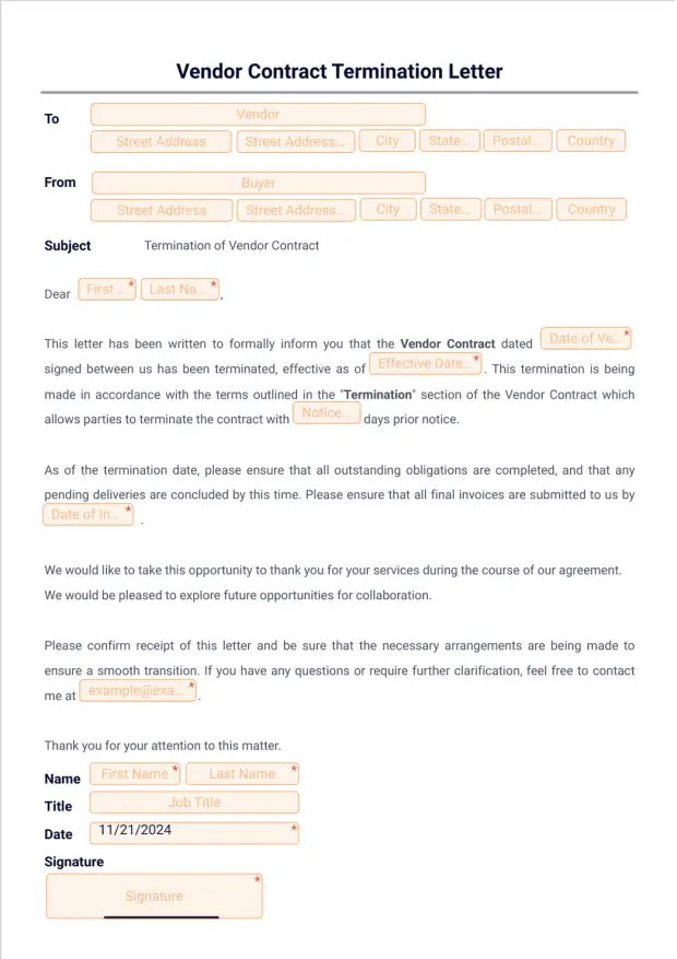 Vendor Contract Termination Letter
