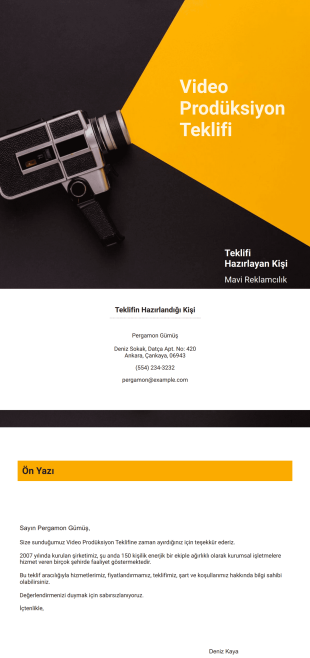 Video Prodüksiyon Teklif Şablonu - PDF Şablonları