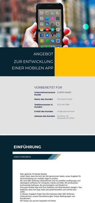 Vorlage für ein Angebot für die Entwicklung einer mobilen App - PDF-Vorlagen