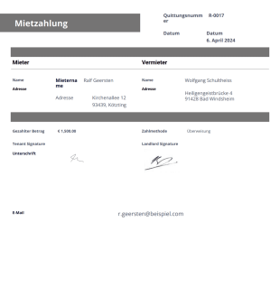 Vorlage für eine ausfüllbare Mietquittung - PDF-Vorlagen