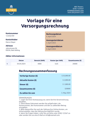 Vorlage für eine Versorgungsrechnung - PDF-Vorlagen