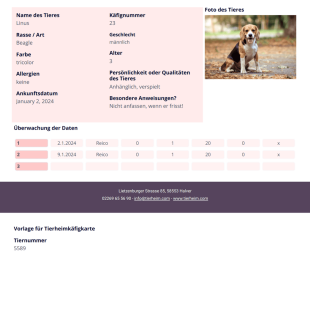 Vorlage für Tierheimkäfigkarte - PDF-Vorlagen