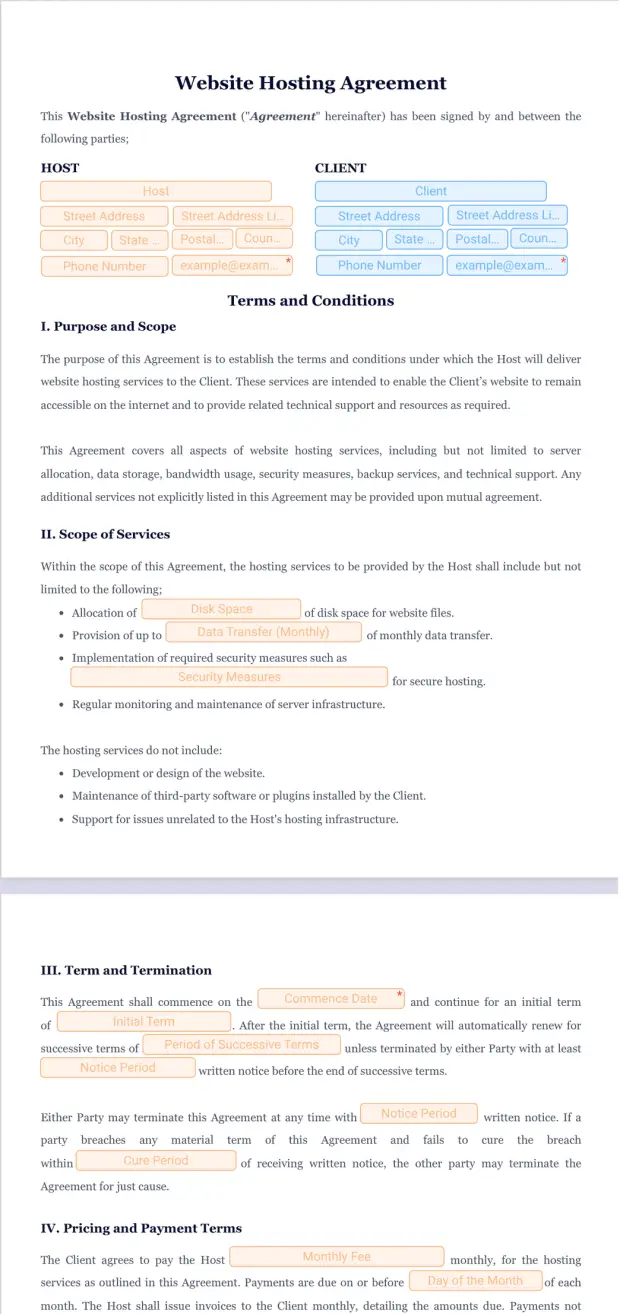 Website Hosting Agreement Template
