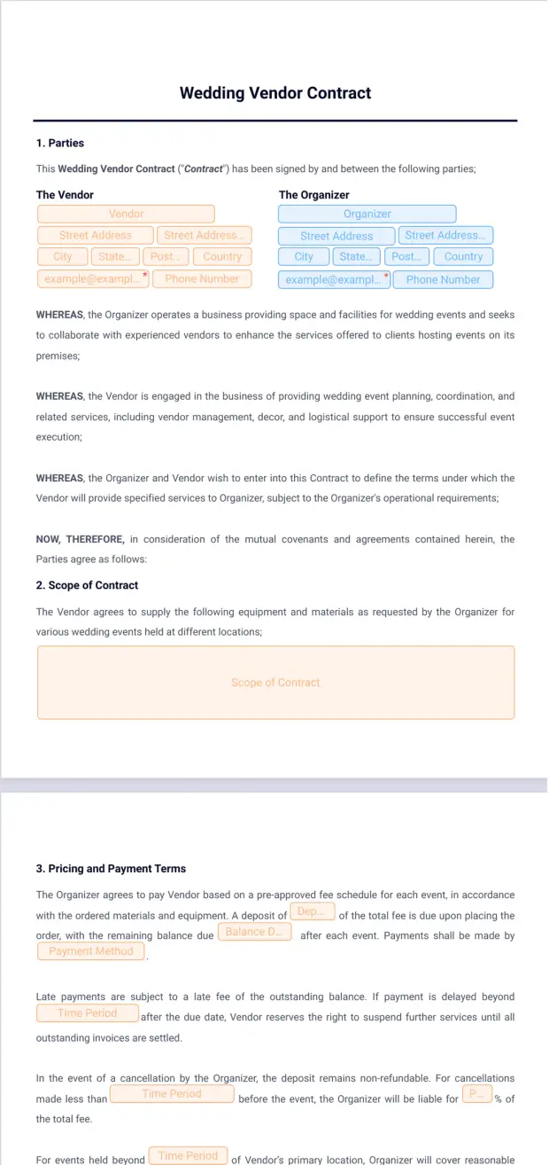 Wedding Vendor Contract Template