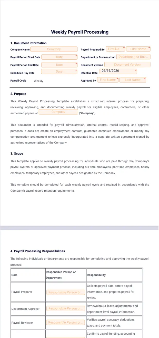 Weekly Payroll Processing Template