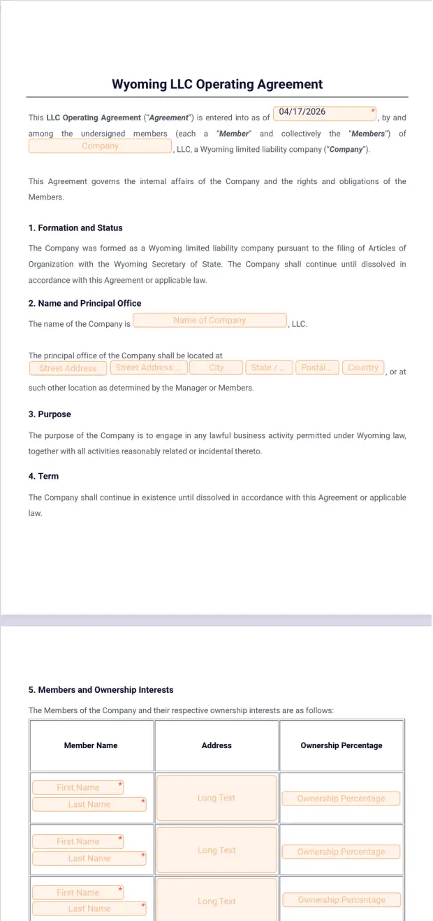 Wyoming LLC Operating Agreement Template