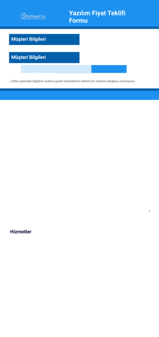 Yazılım Fiyat Teklifi Örneği PDF Şablonu