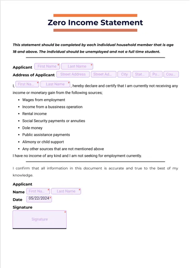 Zero Income Statement