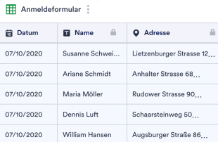 Anmeldeformular für Hausbesichtigungen Tabellenvorlage