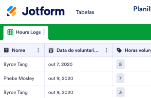 Planilha de Registro de Horas Voluntárias Spreadsheet Template