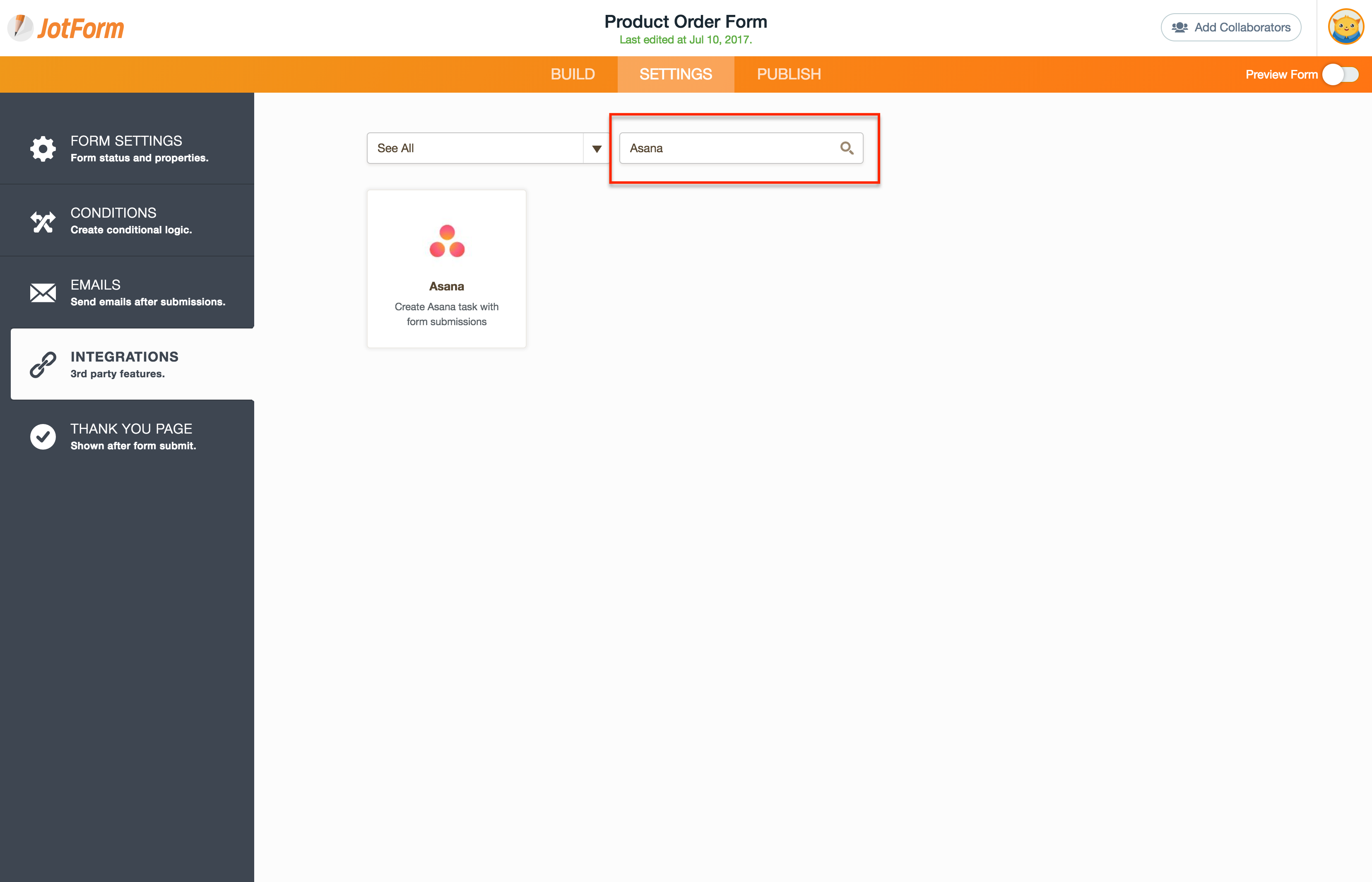 Asana Integration with Jotform