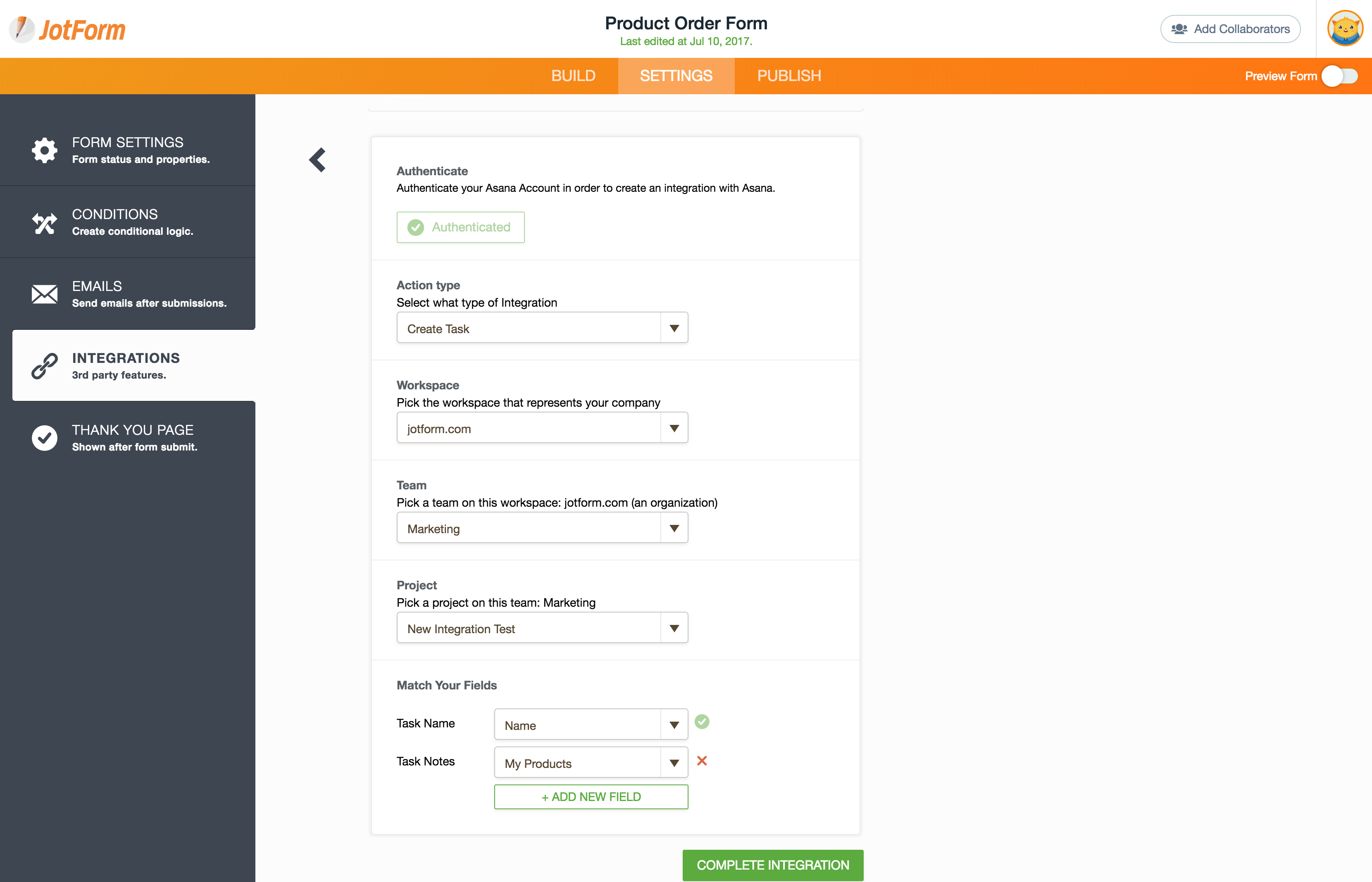 Jotform's new Asana Integration