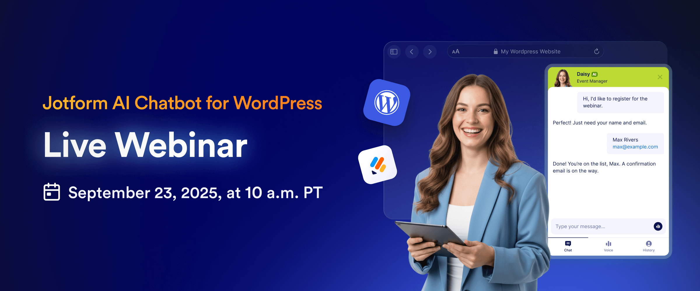 Watch our live webinar for Jotform AI Chatbot for WordPress