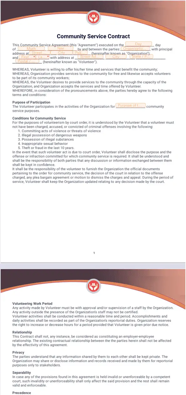 Template community-service-contract