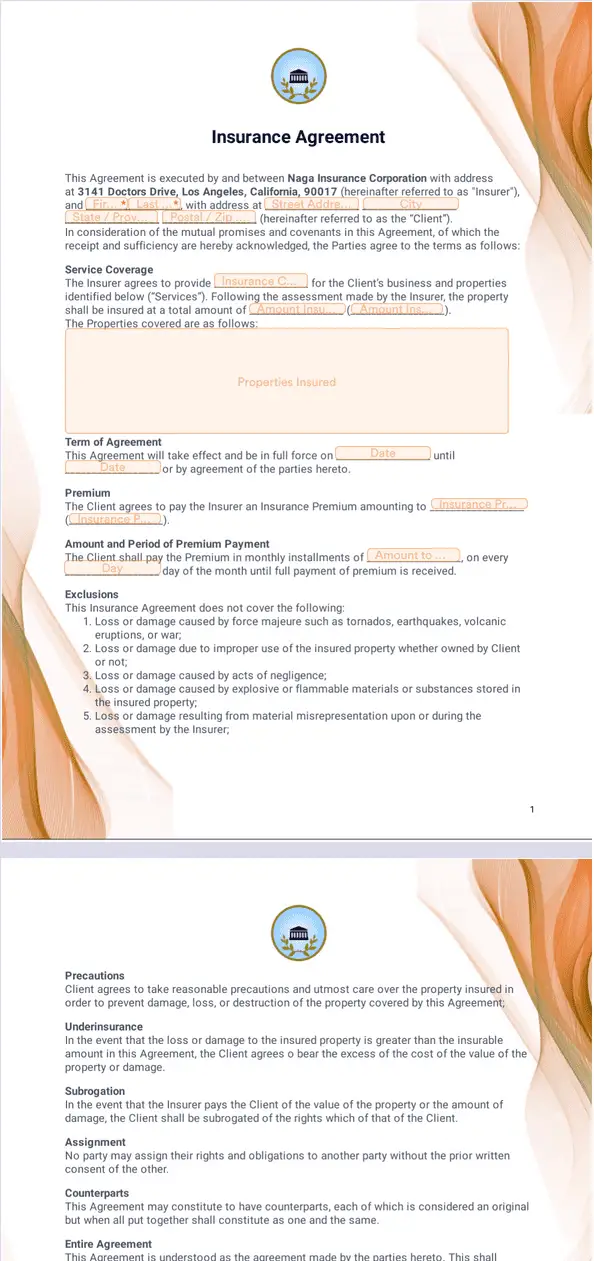Template insurance-agreement-template