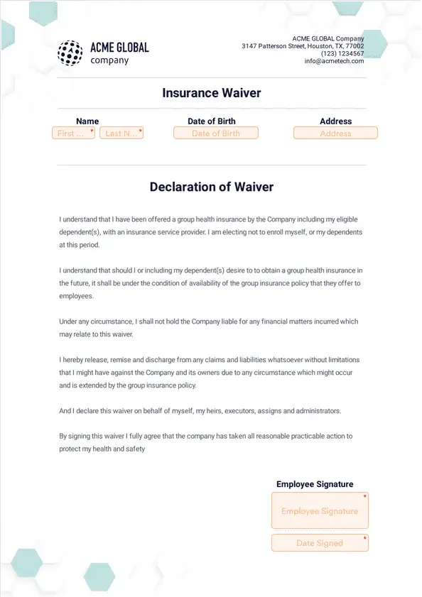 Template insurance-waiver-template