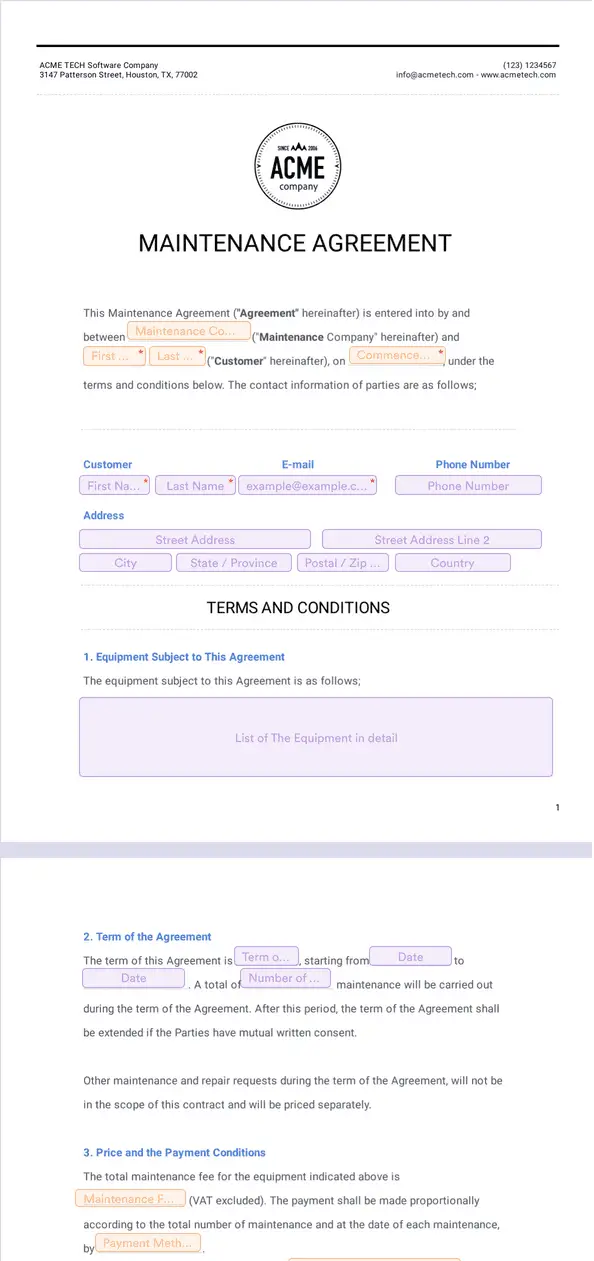 Template maintenance-agreement-template